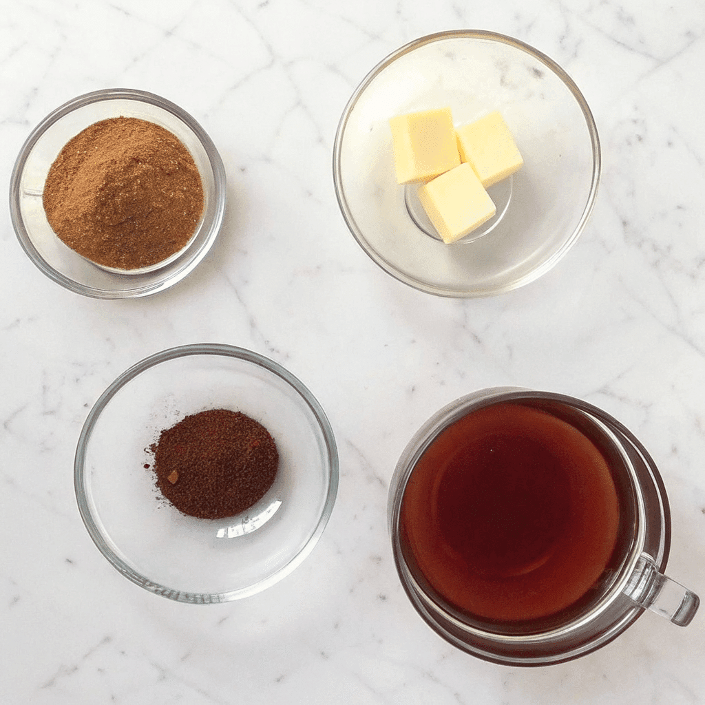 Prune Juice and Butter Recipe 7 Ingredients for prune juice and butter recipe on a white kitchen counter