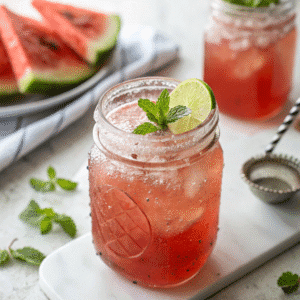 Watermelon Moonshine Recipe in Mason Jar