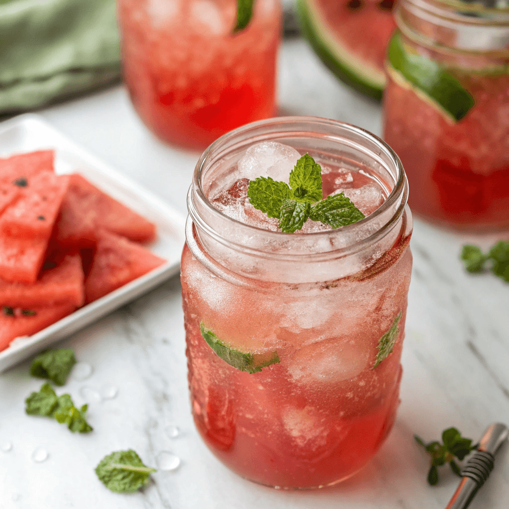 Sprite Watermelon Moonshine 10 Watermelon Moonshine Sprite in mason jar over ice